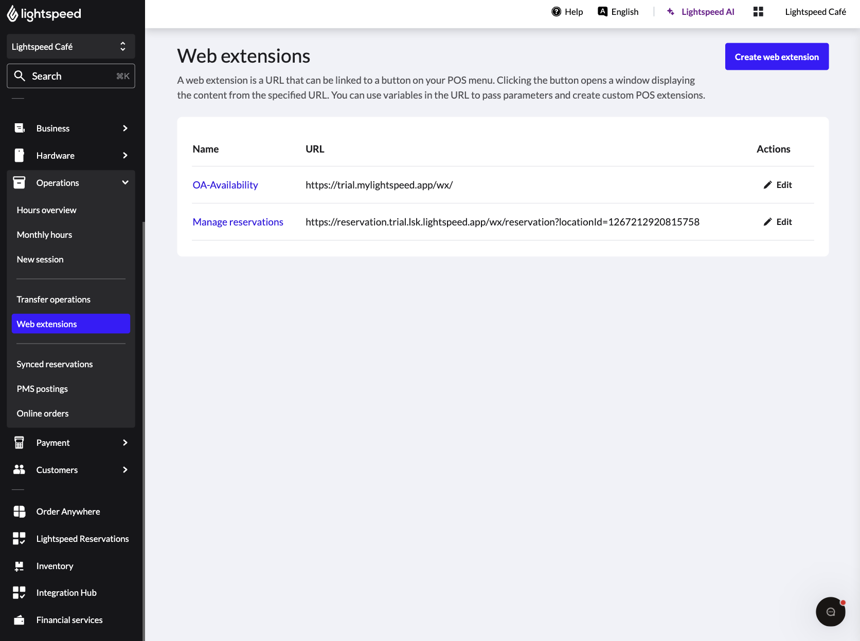 About web extensions in Lightspeed Restaurant