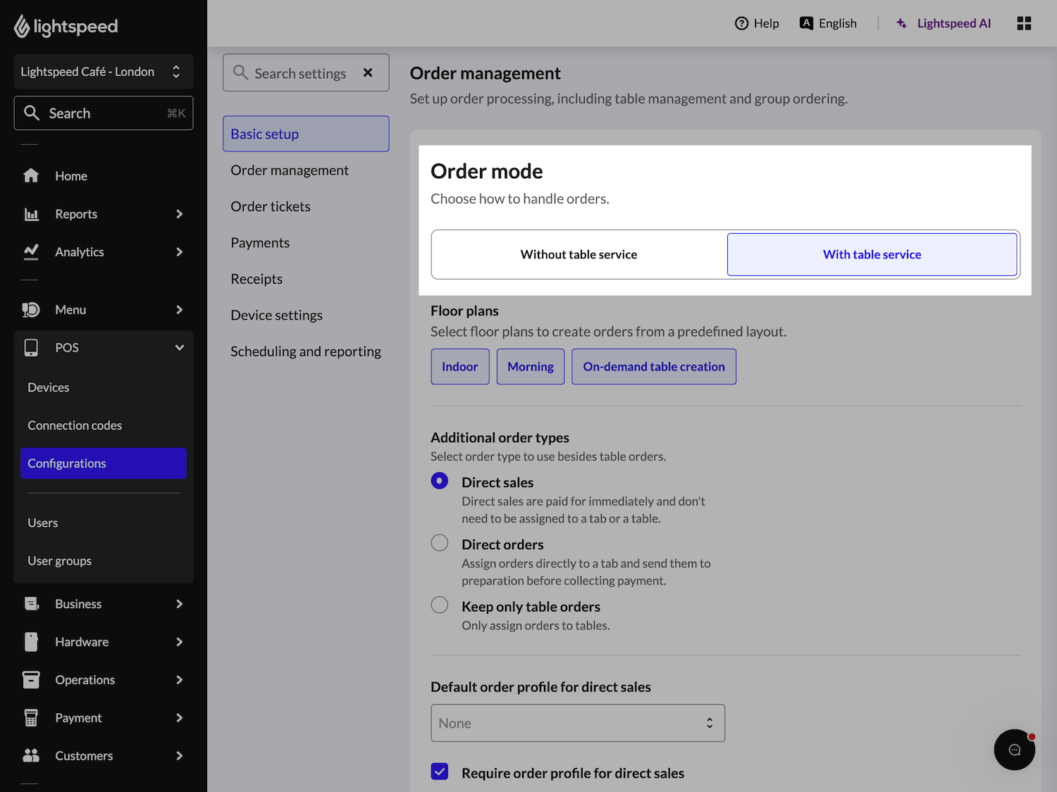 A screenshot of Table management settings, with enable full table support highlighted.