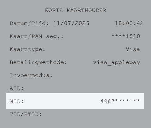 Image d'un ticket de carte de crédit. L'identifiant de marchand (MID) Visa est mis en surbrillance.