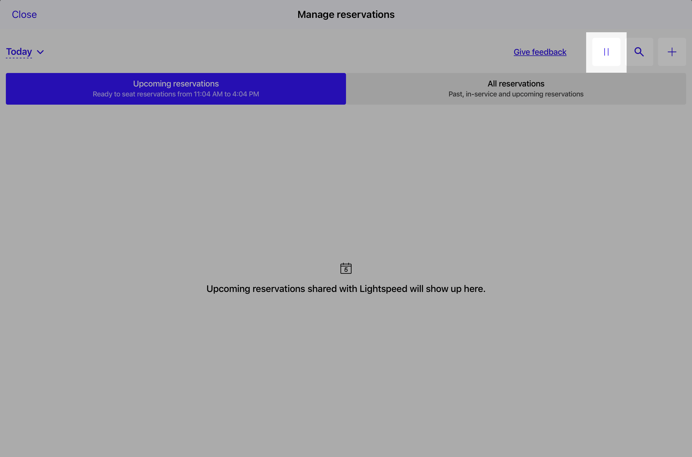 Lightspeed Reservations paused on the POS