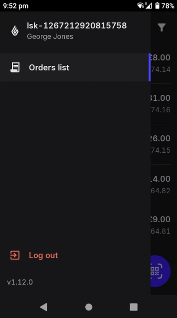 The payment terminal's menu screen for Pay at Table.