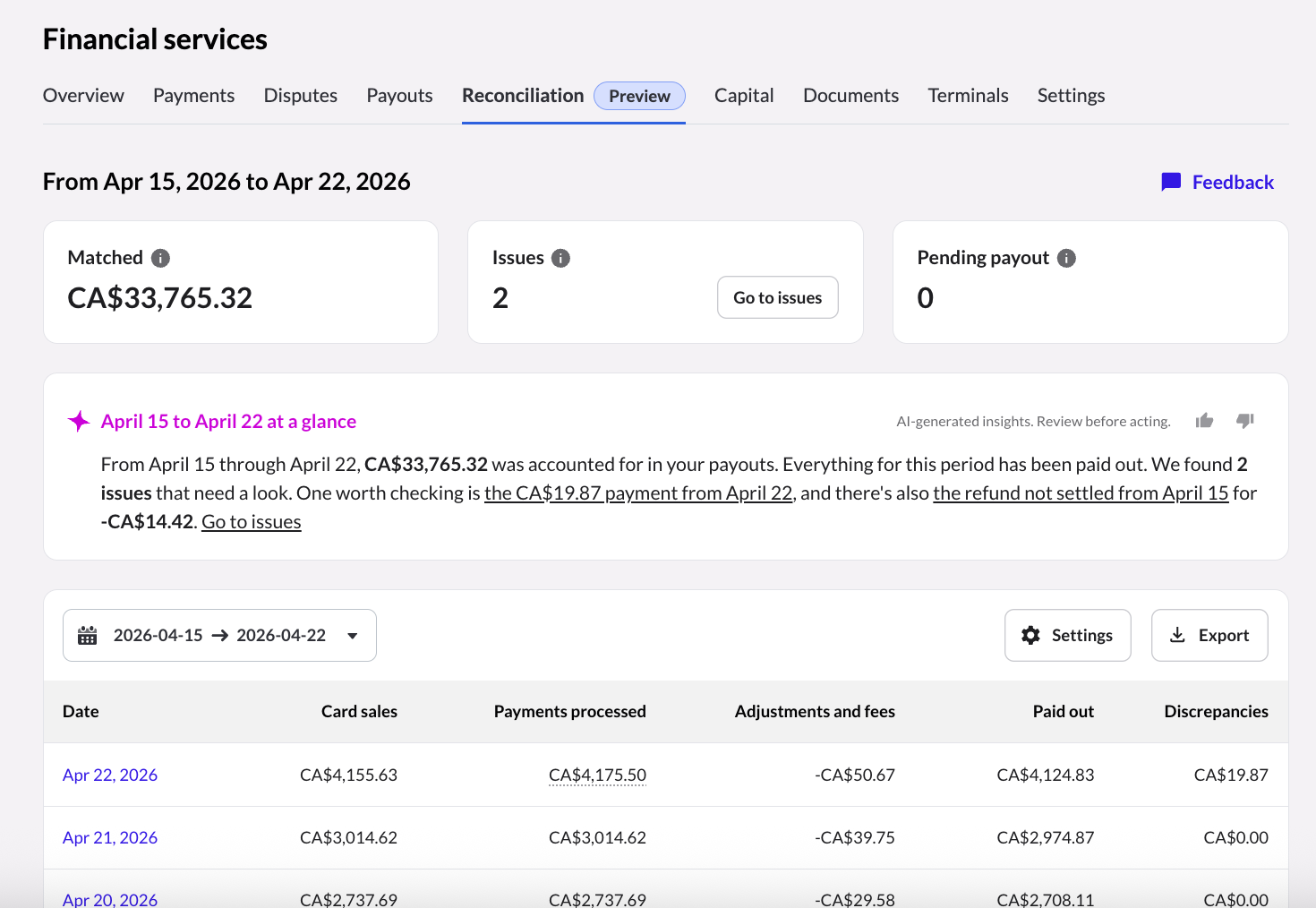 The Lightspeed Payments Reconciliation report